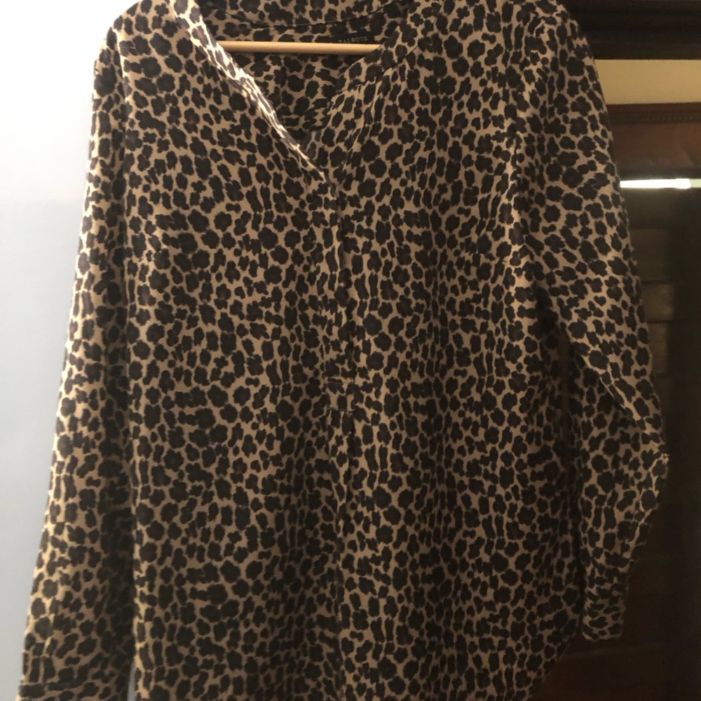 Talbots Leopard Print V-Neck Blouse - Tan and Black